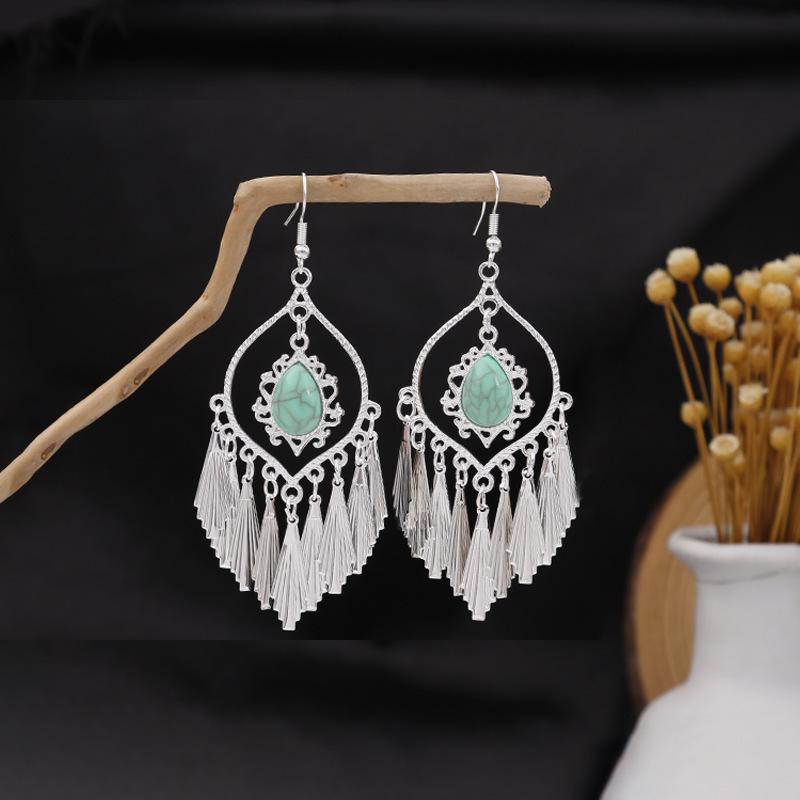 Ethnic Style Imitation Miao Silver Earrings, Colorful Long Fringed Chain Earrings, Hot-selling Earrings In Scenic Spots, Qinghe Jewelry Batches