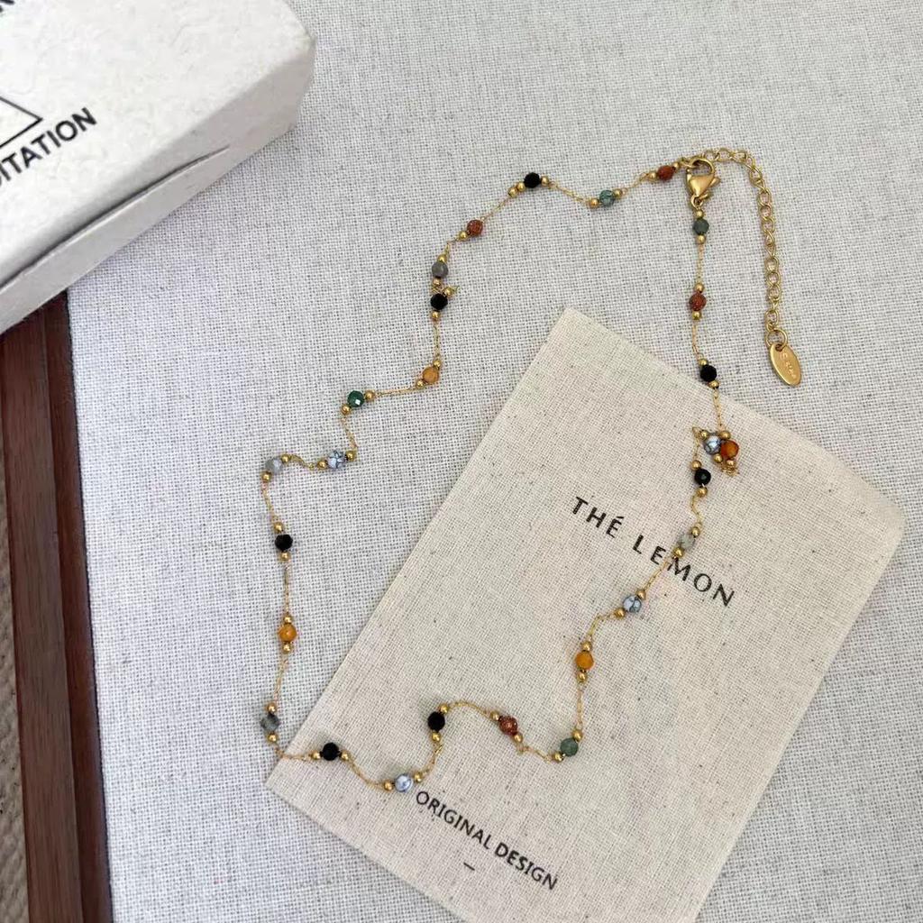 Color Gravel Necklace Women'S Summer Tide Simple And Versatile Niche Temperament Girlish Collarbone Chain Fashion Bracelet
