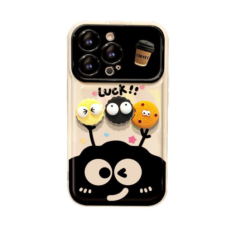 Kaffee Kohle Kugel Figur Lanyard Ist Geeignet für Apple 15 Großes Fenster Handyhülle 14PRO Silikon Sturzsicher X Flip Spiegel