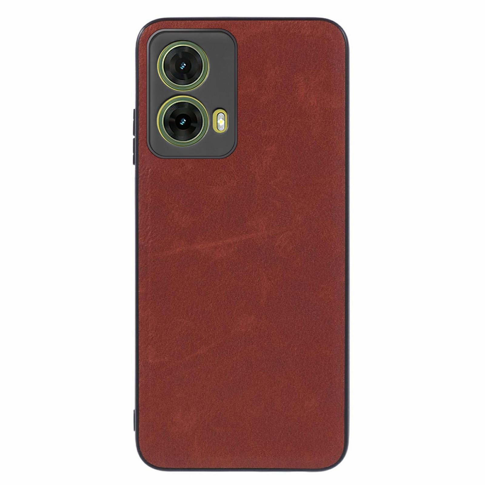 

For Motorola Moto G35 5G Case Retro Leather Coated PC+TPU Phone Cover Brown