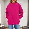 Women's Fashionable Casual Solid Color Round Neck Long Sleeved Pocket Sports Casual Pullover Sweatshirt Top