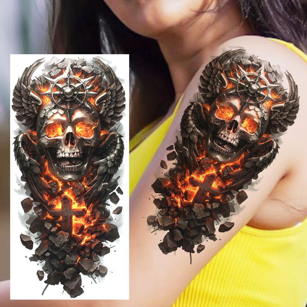 1 Sheet Compass Pirate Ship Temporary Tattoos For Women Men Adults Waterproof Tattoo Sleeve Self Adhesive Forearm Arm Leg Body