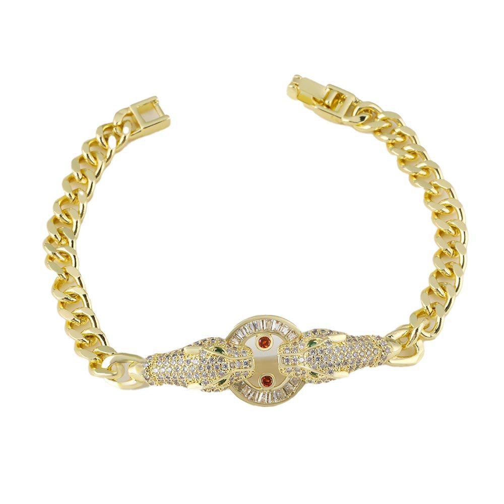 Fashionable Stone Double Leopard Head Cuban Bracelet Niche Hip-hop Jewelry