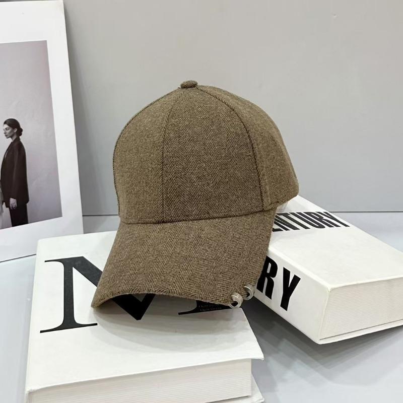 

Бейсболка осенне-зимняя шерстяная в елочку металлическое кольцо бейсболка расширенная и удлиненная, чтобы показать маленькое лицо, универсальная для мужчин и женщин One Size кофейный