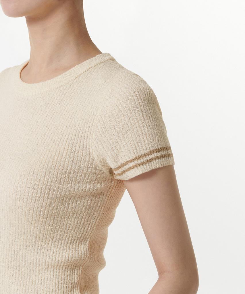 MUSINSA STANDARD WOMAN Women'S Ribbed Mini Boucle Tipping Short Sleeve Knit [Ivory]