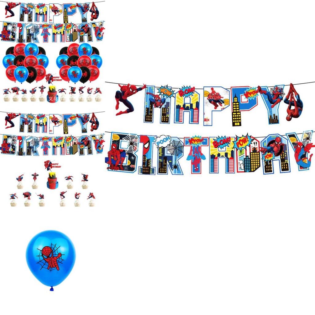 Spiderman Birthday Party Supplies Kit Quick Setup And Tear Down Festive Decor Pull Flags Cake Inserts Mixed Color Balloons!