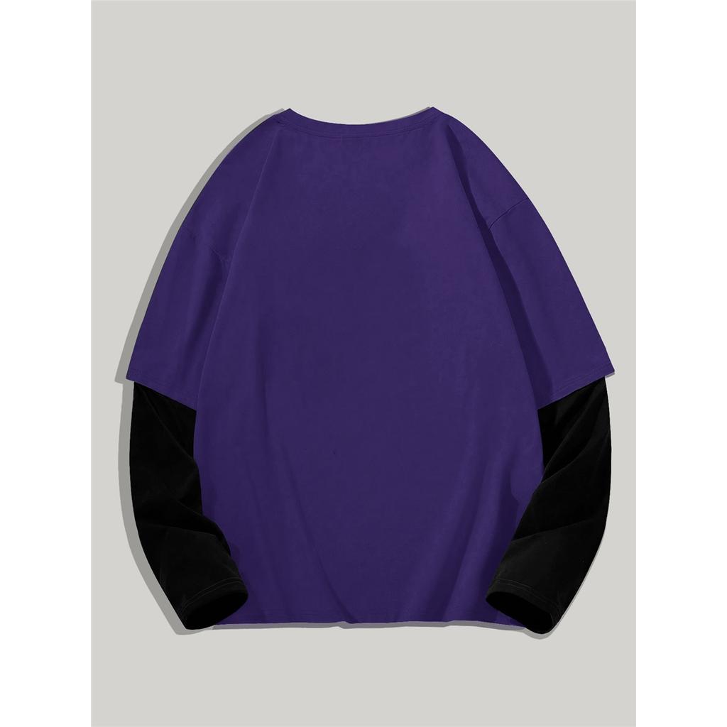 Gotische Duistere Engel Mode Print Heren Lente Kleurblok Lange Mouw T-shirt