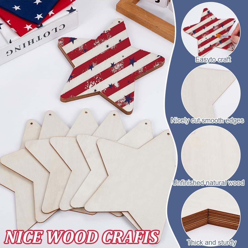 10Pcs Large Wooden Star Ornaments 7 Inch Blank Wooden Stars Unfinished Wood Crafts To Paint Natural Wood Blank Slices for DIY Crafts Hanging Home