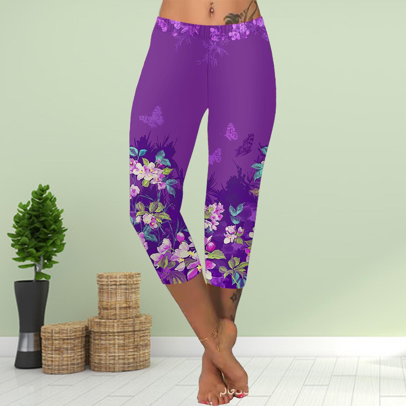 

Pants Summer Short Leggings Cropped Skinny Trousers Plus Size Leggins Ladies Slim 3D Butterfly Dandelion Print Pants XS фіолетовий