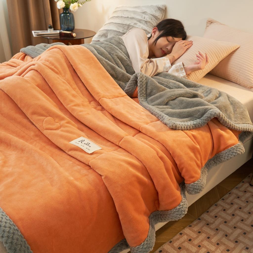 Luxury Heavy Weighted Thick Blankets for Winter Warm Milk Velvet Sofa Bed Throw Blankets Skin-friendly Three Layer Plush Blanket