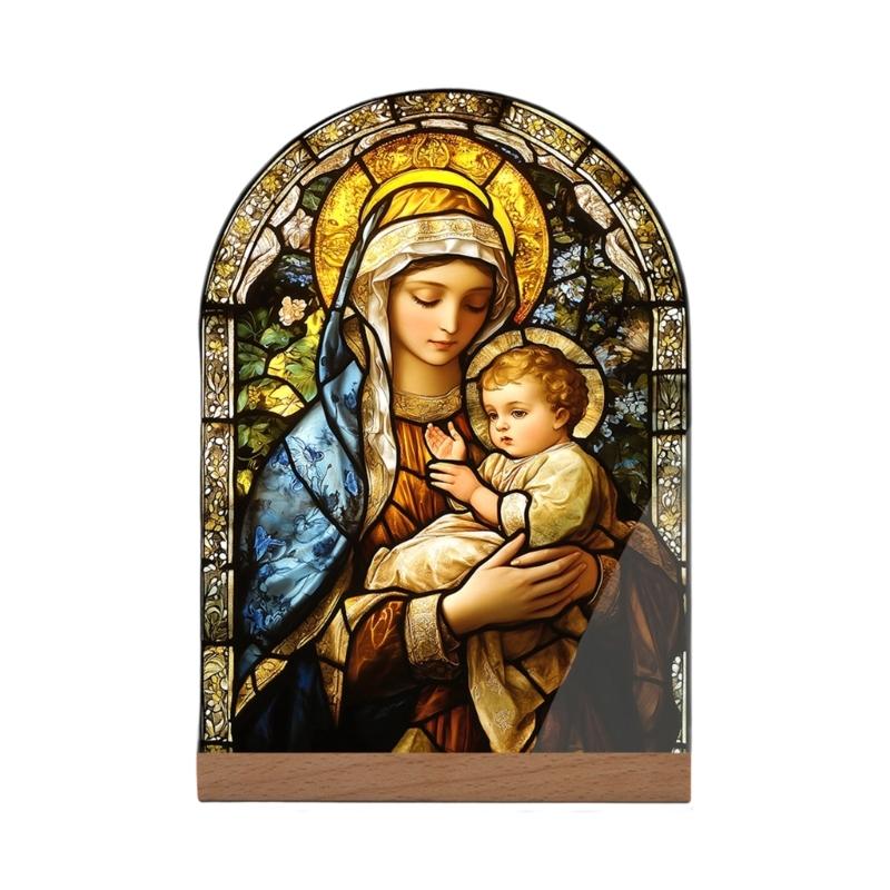 Acrylic Catholic Statue Desktop Decoration Religious Gift for Home Church Display Feature High Transparency Durable Portable Construction