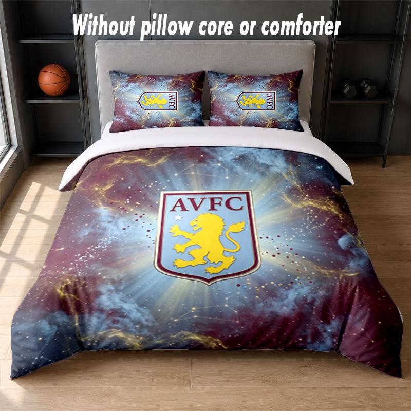 Aston Villa Football Design Bed Bedding Set 1 Duvet Cover + 2 Pillowcases Soft Breathable Household Bed Linens