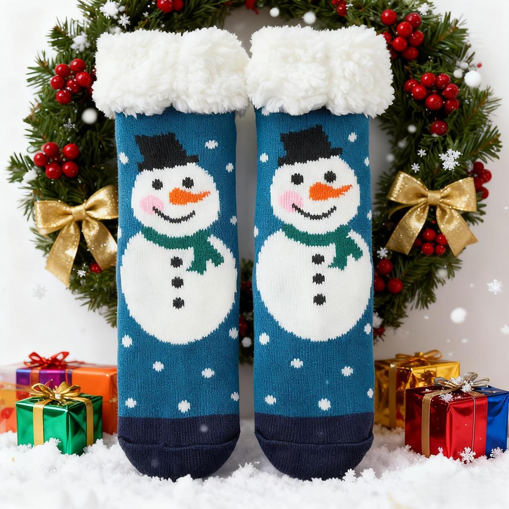 Women's Fleece-Lined Christmas Stockings: Winter Floor & Sleep Socks