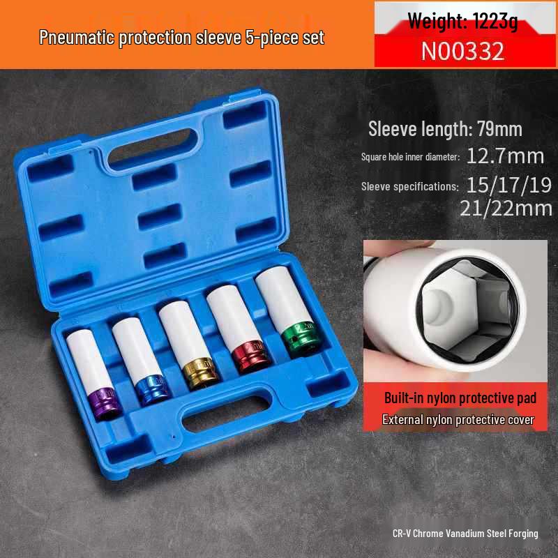 Extended Electric Socket Wrench Set with Large, Medium & Small Hexagonal Air Gun Heads for Auto Repair
