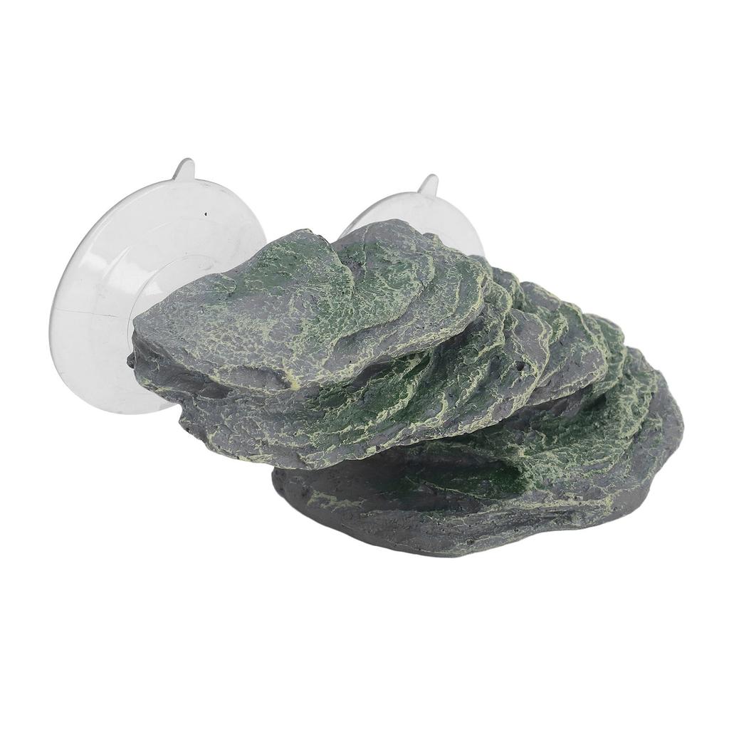 Tortoise Climbing Platform Resin Lifelike Aquarium Rock Ornament Reptile Basking Dock with Suction Cup for Lizard