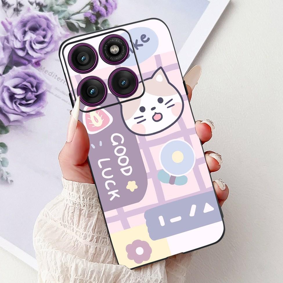 For Motorola Edge 60Pro XT2507-1 Back Cover For Motorola Edge 60 Pro Case Cute Cartoon Luxury Flower Painted Black Silicone 6.7"