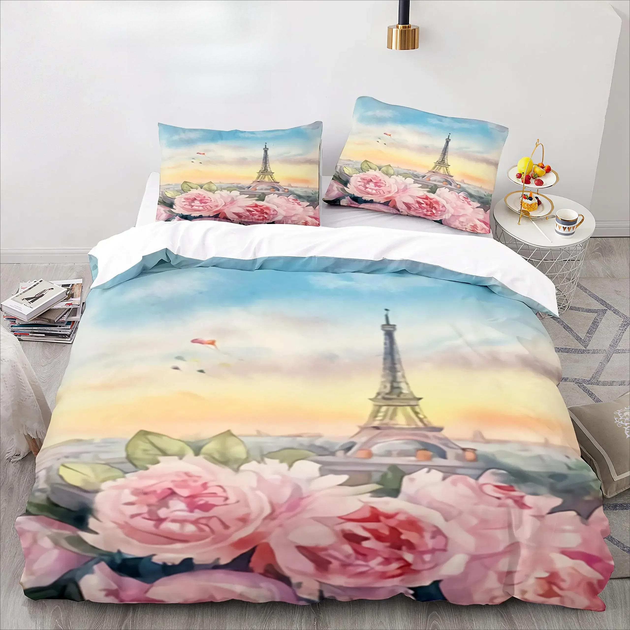

Eiffel Tower Bedding Duvet Cover Set 3d Digital Printing Bed Linen Fashion Design Comforter Cover Bedding Sets Bed Set EU single(135x200cm)