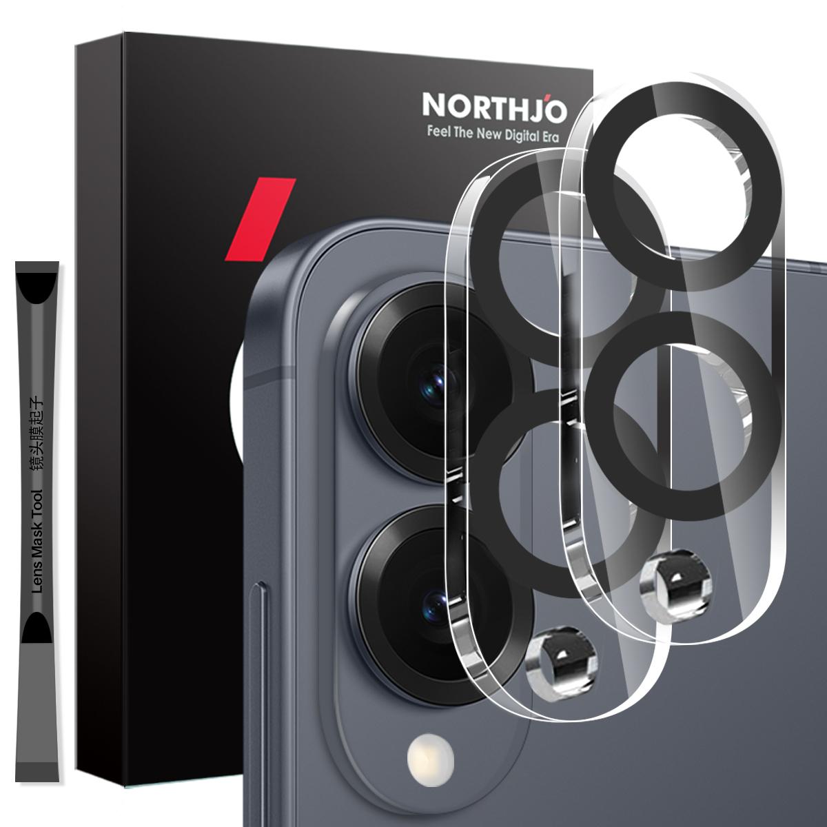 

NORTHJO 2 шт. Для Samsung Galaxy S25 Edge Захисник об єктива камери Чорні кола 3D Повне покриття Прозора Загартоване скло Плівка для об єктива Type A