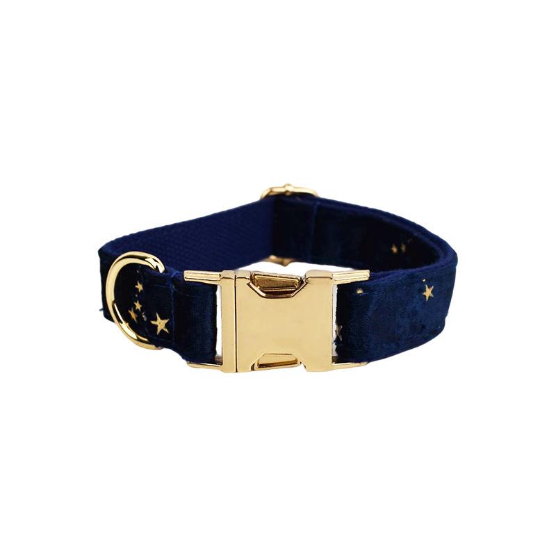 Navy blue star flannel pet collar leash dog collar XS