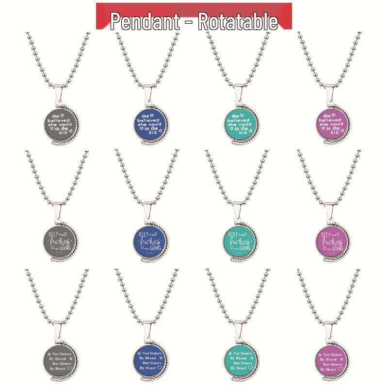 European & American Moon Pendant Necklace - Rotatable Engraving, Creative Christmas Gift, Titanium Steel.