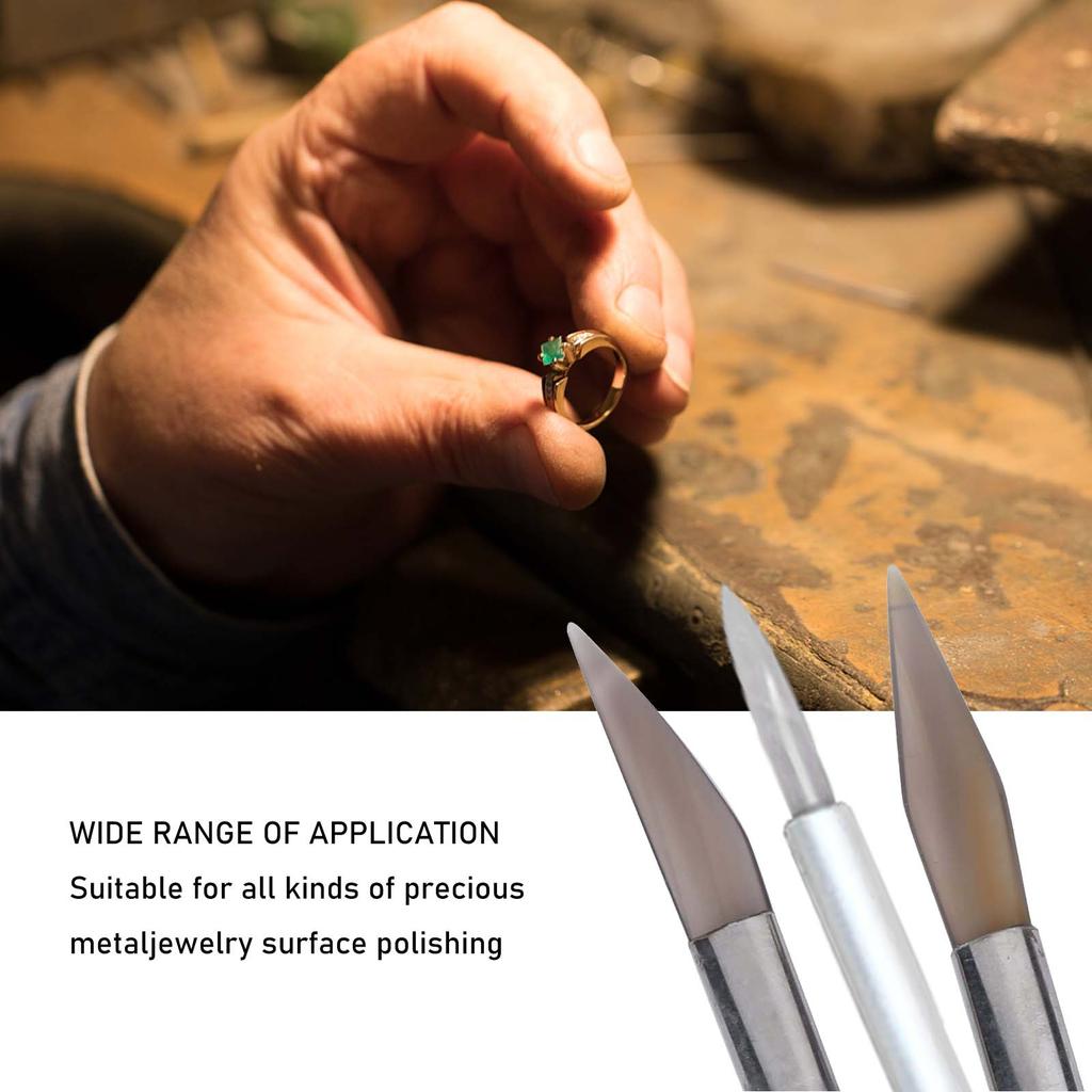 Agate Polishing Tool and Steel Pressure Polishing Carving Precious Metal with Bamboo Iron Handle for Gold Sliver Jewelry