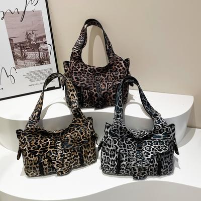 Handtasche mit großem Fassungsvermögen, modischer Leopardenmuster, neue Damen-Umhängetasche für Pendler, PU-Textur, Retro-Tragetasche