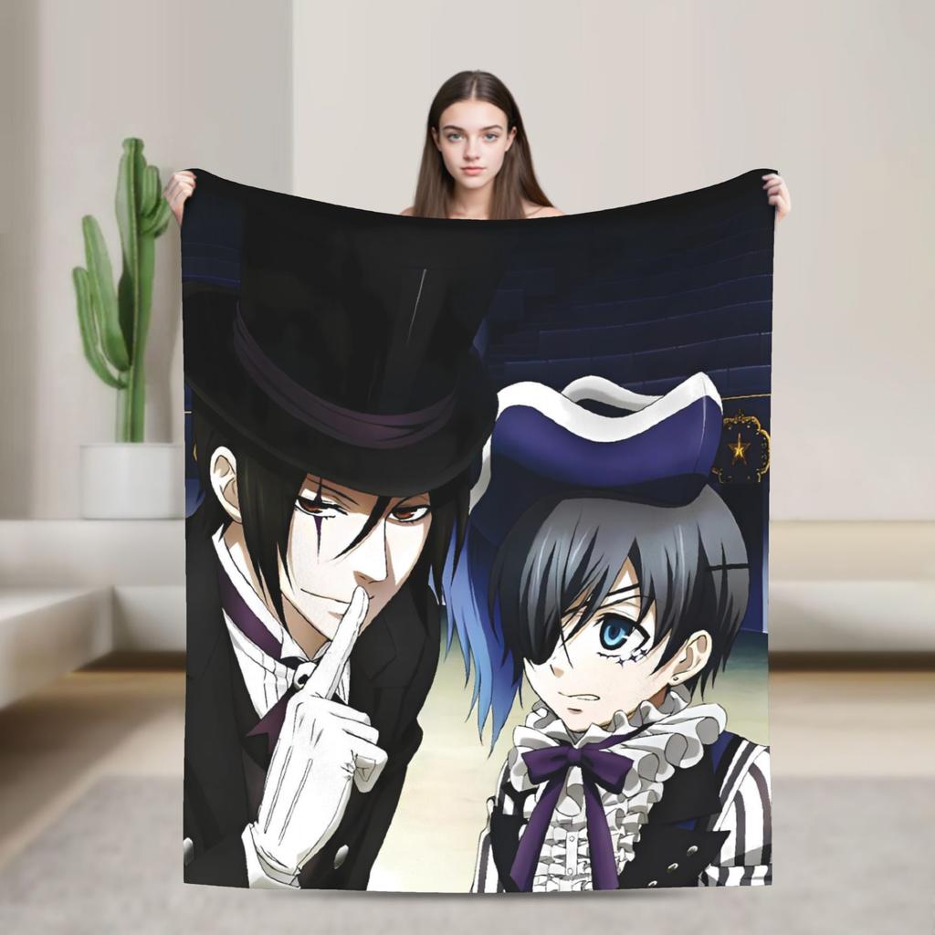 Black Butlers  Flannel Blanket Autumn  Super Soft Bedding Throws for Kids Bedroom Graphic Bedspread Sofa Bed Cover