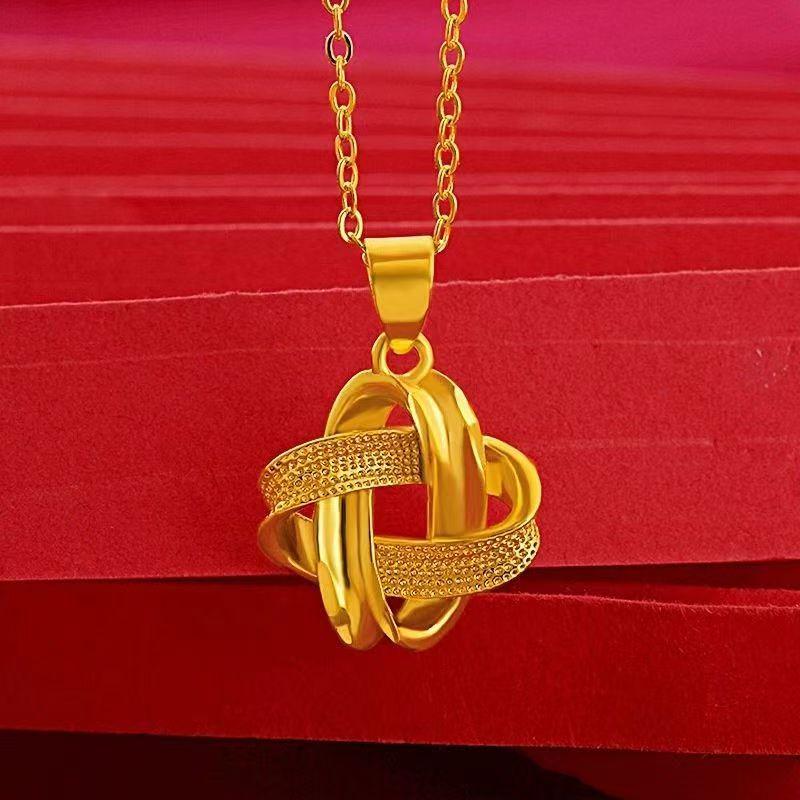 Vietnam Gold Ruyi-Knoten Anhänger Halskette - Damenmode, Einfach & Nicht verblassend, Nationaler Stil