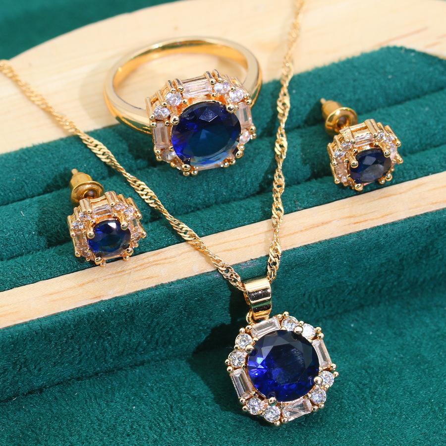 European and N New Jewelry Set Atmosphere Full of Diamond Lady Set Jewelry Earrings Ring Gold