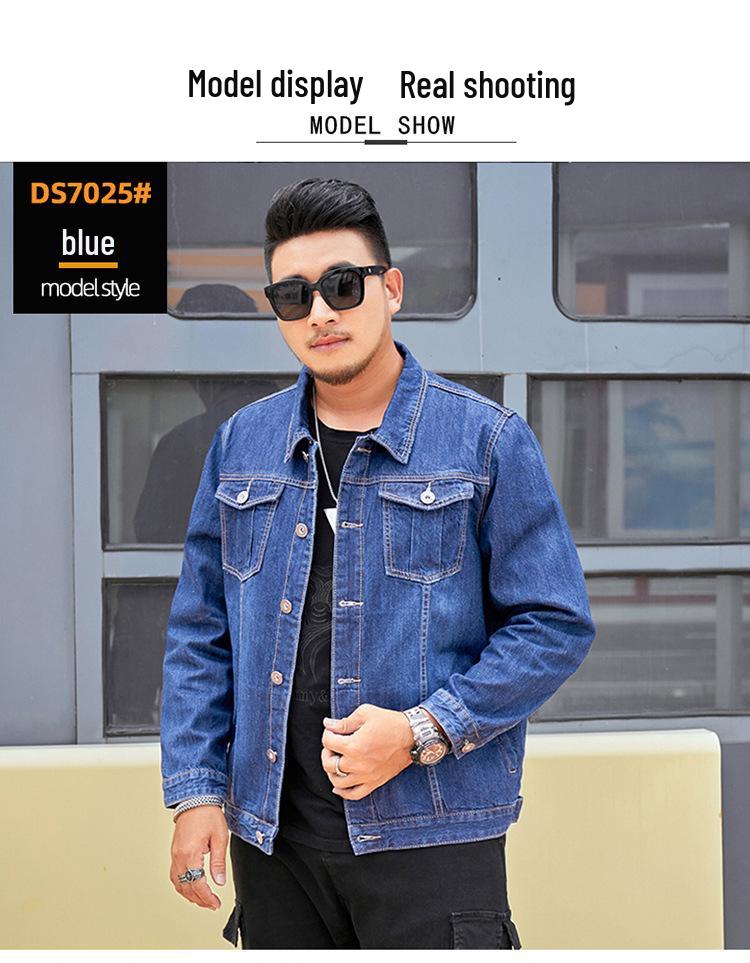Plus Size Men's Elastic Denim Jacket - Solid Color for Spring/Autumn
