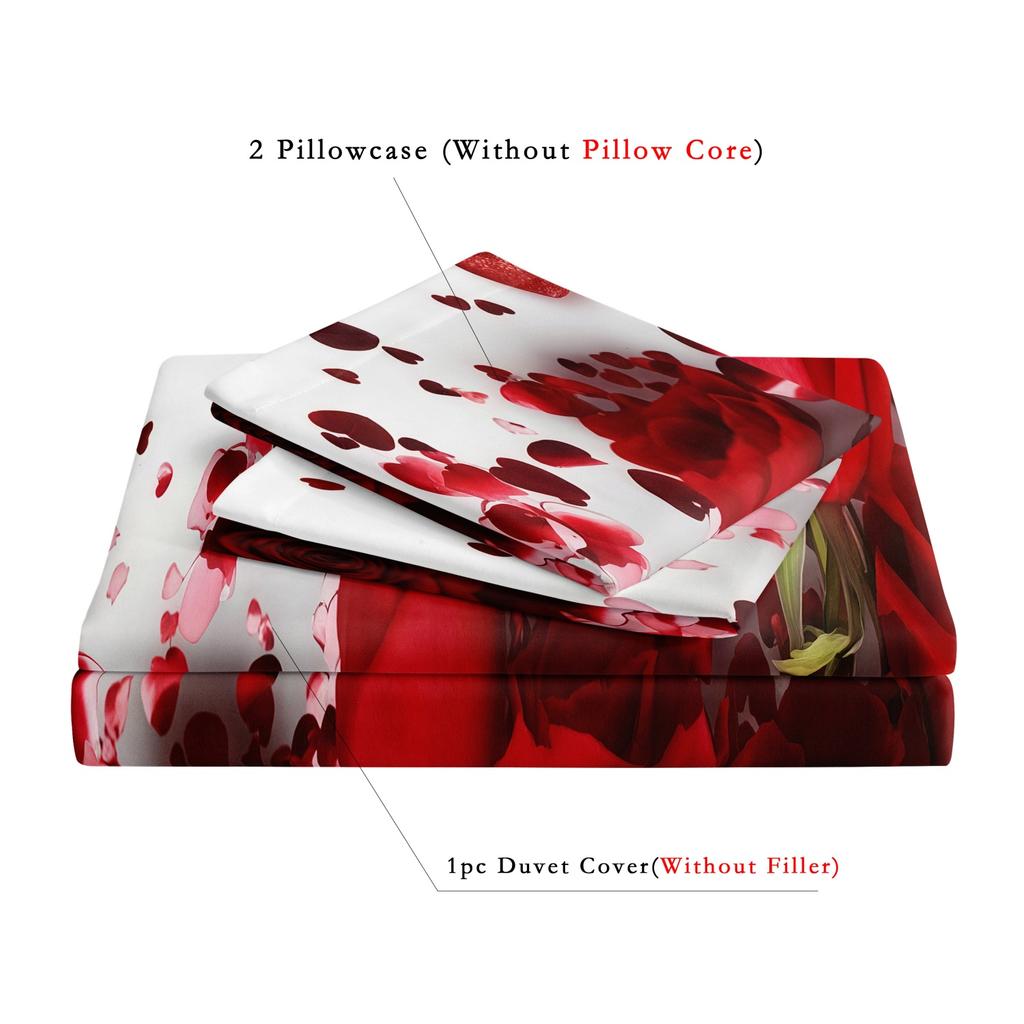 3pcs Valentine'S Day Romantic Red Roses LOVE Balloons Duvet Cover Romantic Bedding Set s Festival Gift Queen King