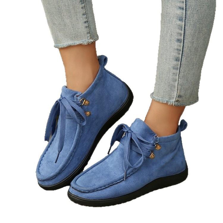

Осенняя женская обувь Замшевая кожа Рабочая обувь На шнуровке Балетки Кроссовки Платформа Модные ботильоны 39 синий
