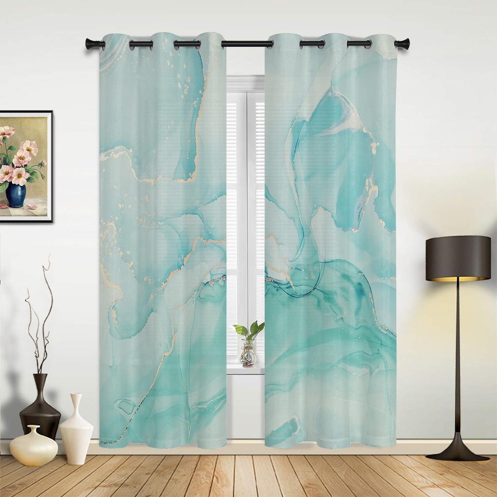 Marble Texture Aqua Curtains for Bedroom Living Room Drapes Kitchen Children's Room Window Curtain Modern Home Decor