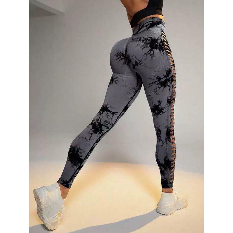 Fashion Sexy Slimming Hollow High Waist Tie Dye Yoga Pants