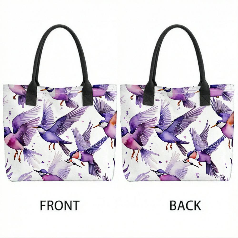  Purple Hummingbird Print Tote Bag Casual Large Capacity Outdoor Shoulder Handbag