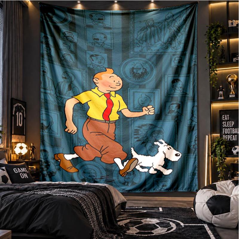 The Adventures of Tintin Tapestry Playroom Tapestry, Accessories for Bedroom,Livingroom, dormitory Room Wall Decor Fan Birthday Gifts