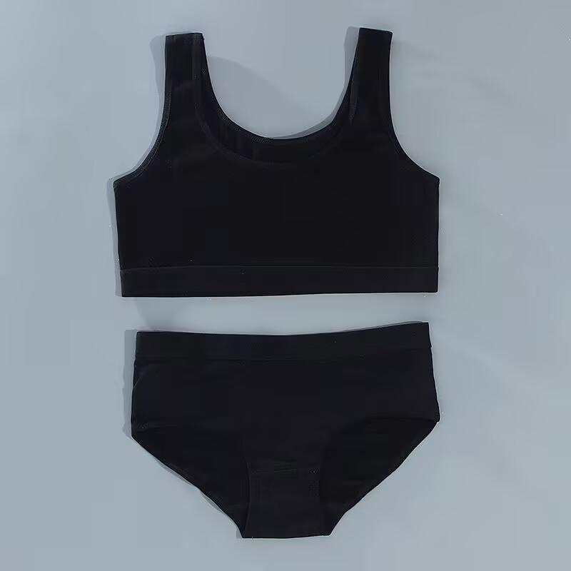 

Тренировочные бюстгальтеры для девочек, трусики, комплекты детского хлопкового нижнего белья для студентов-подростков, бюстгальтер, жилет и трусики, спортивный бюстгальтер без проводов для девочек, От 8 до 16 лет one size чёрный