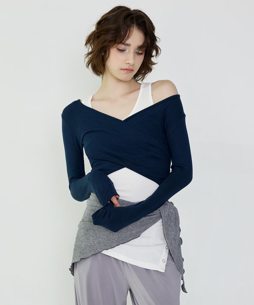 Debiweeo Curve Wrap Crop Top Devi-T0041-Navy