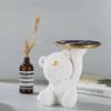 Roses Bear Storage Tray Key Candy Storage Ornament Exquisite Bear Statue Tray Decor Multifunction Bear Figurines for Home Decor