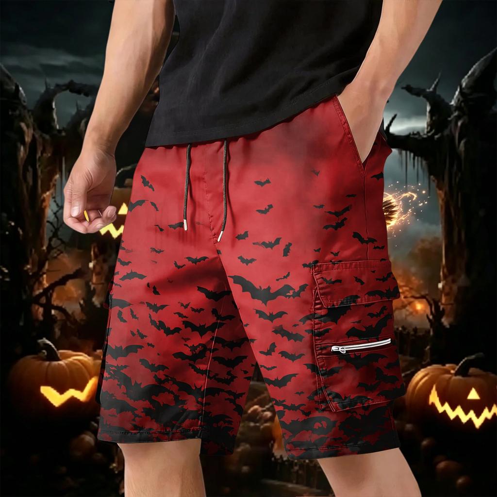 Men's Halloween Multi Pocket Cargo Shorts with Drawstring Waist Lightweight Breathable Casual Outdoor Shorts for Summer