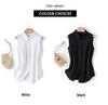 Women's White Sleeveless Chiffon Layered Vest Top with Collar - Ideal for Spring, Summer, and Autumn.