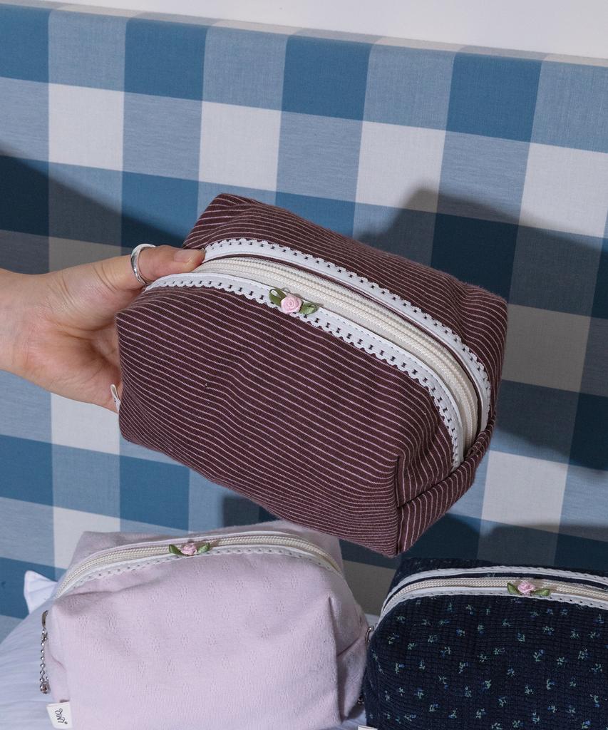 Lemasque Fabric Square Pouch Striped Brown L