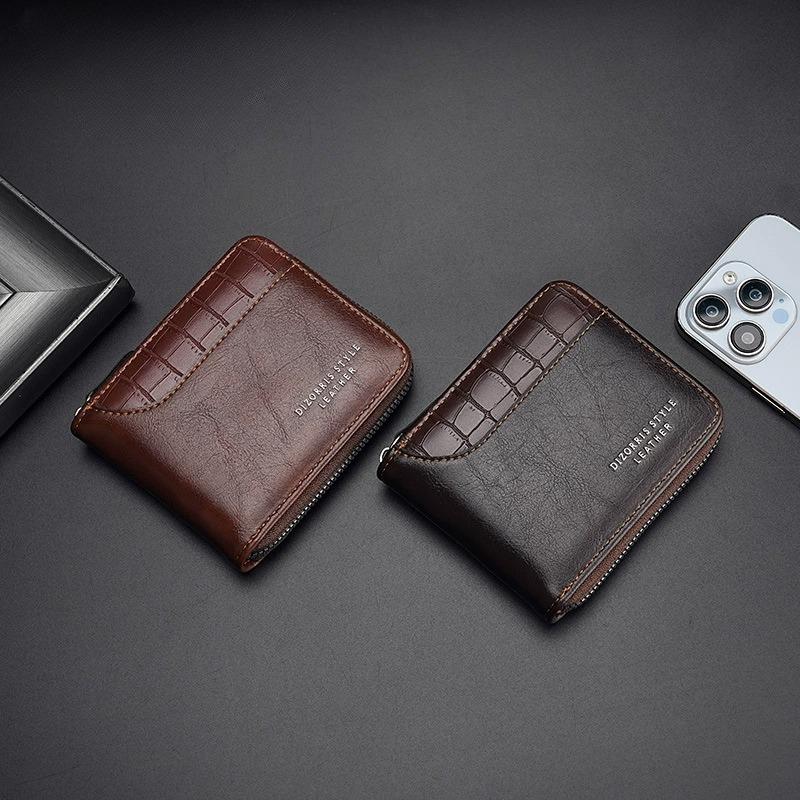 Luxury Men’s Wallet Leather Mens Purse Male 3 Flod  Zipper Money Clip Card Holders with Coin Pocket Rfid Wallets Gifts for Men Money Bag