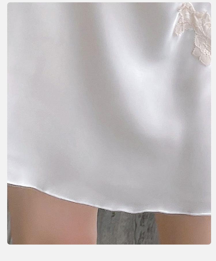 2025 Women's Pure Desire Ice Silk Robe with Lace Trim & Spaghetti Straps, Solid Color, Simple, Chest-Padded Homewear