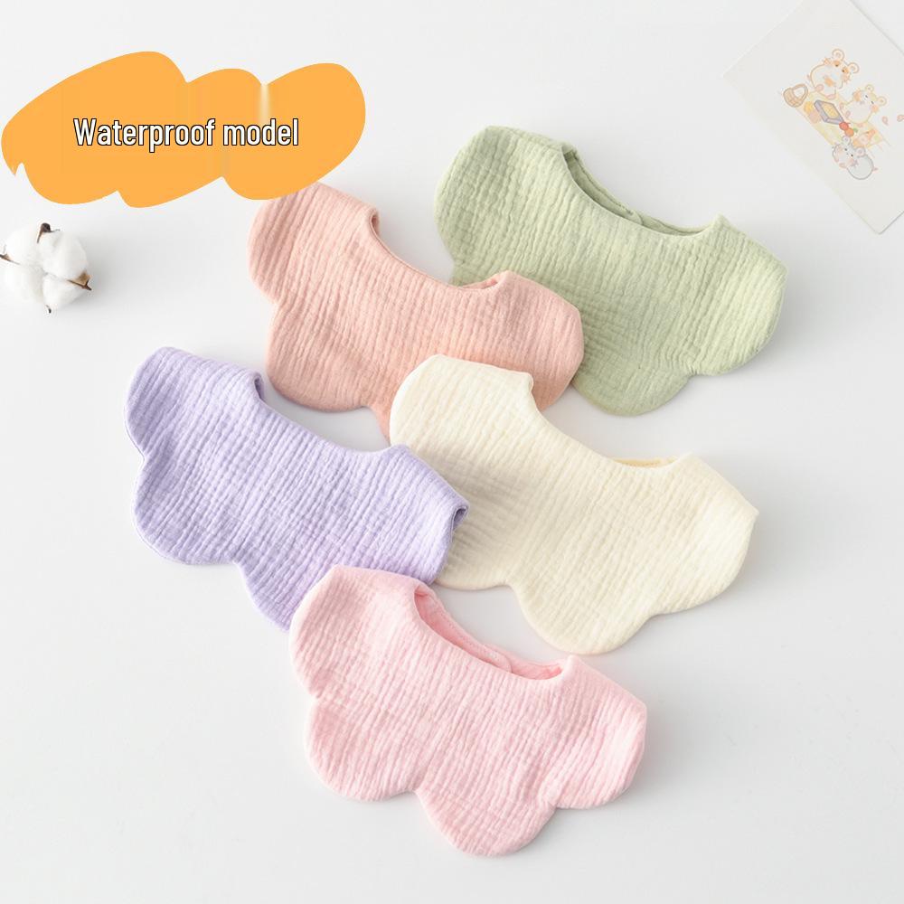 Korean-Style Solid Color Gauze Baby Petal Bib, Soft 7-Layer Waterproof, All Cotton, Class A