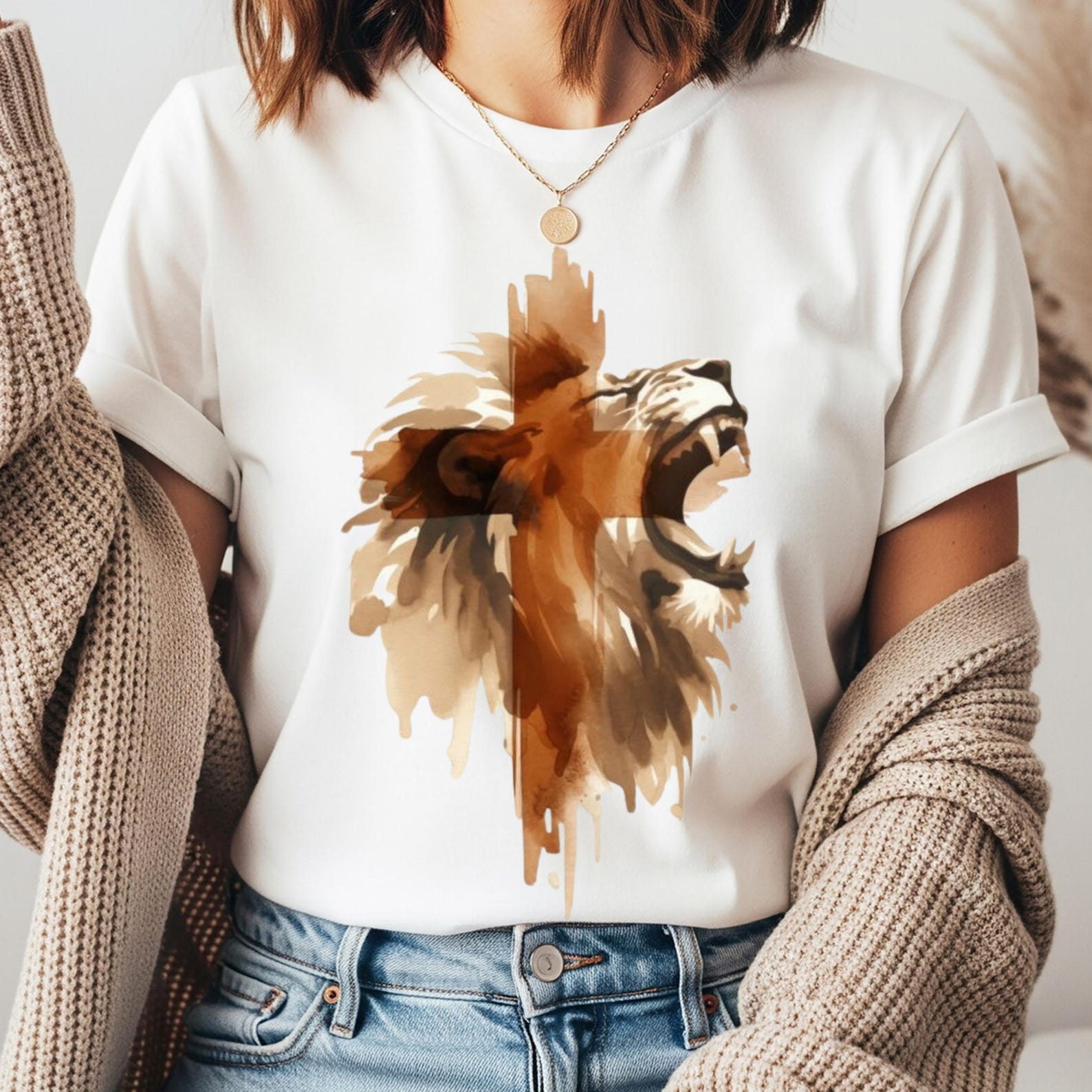 Roaring Lion Cross T-Shirt, Christian T-Shirt, Faith Shirt S