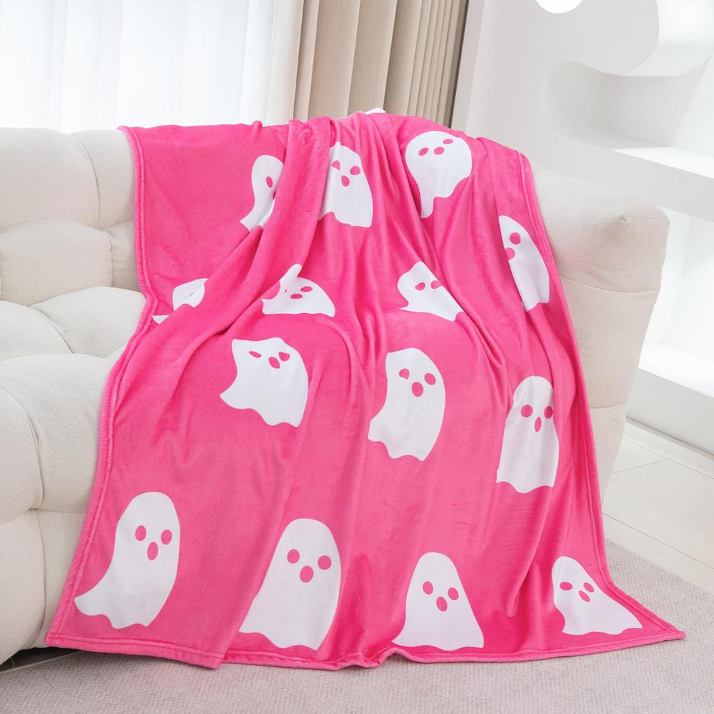 Cute Ghost Pink Blanket Flannel Soft Comfortable Home Blanket Warm Blanket Birthday Holiday Gift