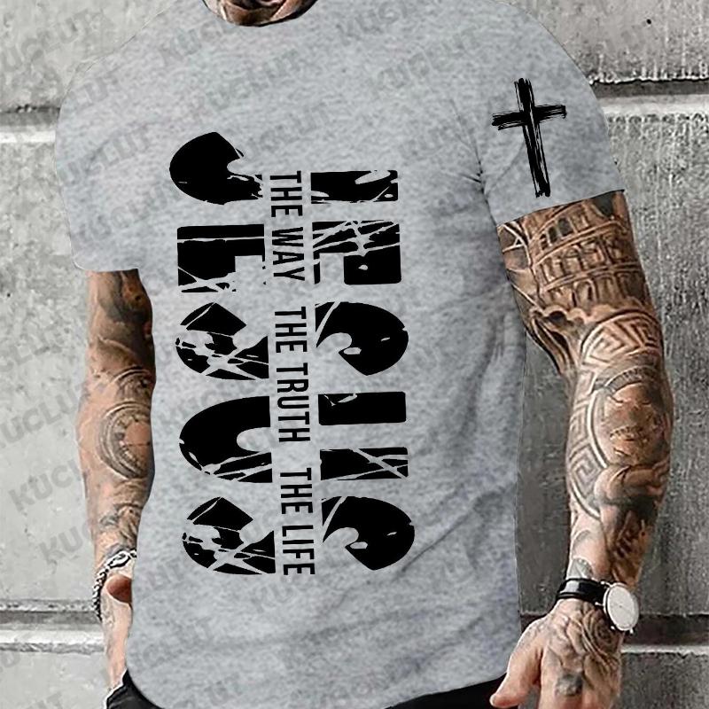 Loose Men T-shirt Summer Jesus The Way The Truth The Life Print T Shirt Christian Bible  Retro Design Men Street Tee Clothing