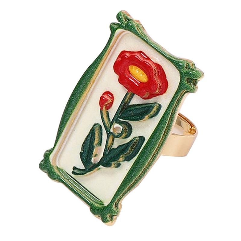 Vintage Floral Open Band Ring in Alloy Finish, Adjustable Statement Jewelry for Party Styling, Daily Wear, and Gifts
