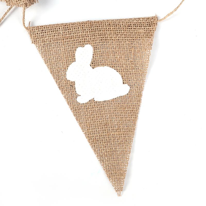 3 Meters Easter Rabbit Jute Burlap Banner Linen Flags Happy Easter Party Home Wall Hanging Decorations Vintage DIY Garland